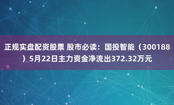正规实盘配资股票 股市必读：国投智能（300188）5月22日主力资金净流出372.32万元